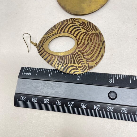 3 Pairs Brass Earrings Boho Dangle Hoops Minimal Simple - Picture 4 of 8